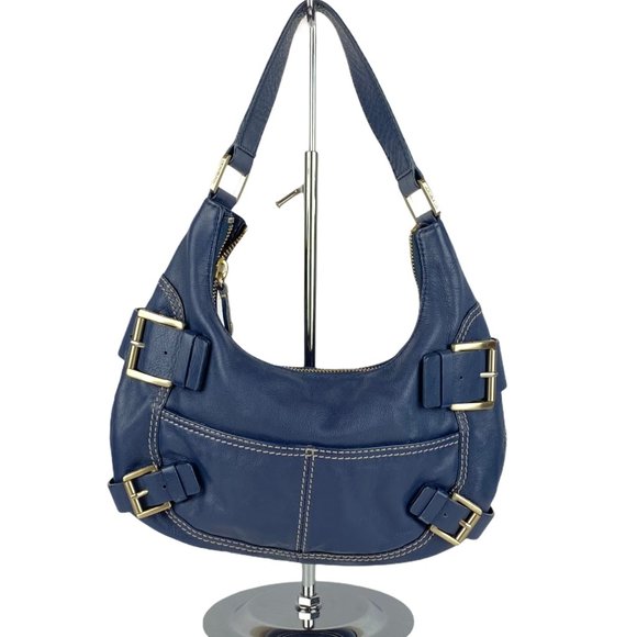 MICHAEL KORS Blue Pebbled Leather Hobo Handbag - Picture 1 of 10